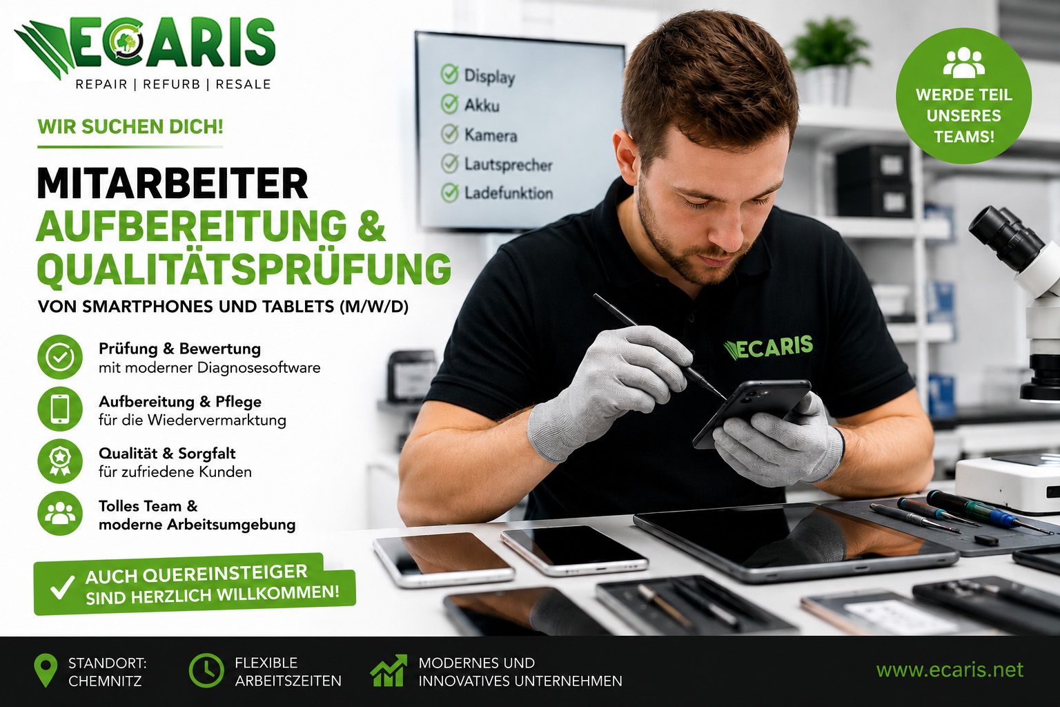 Aufbereitung und Qualitätsprüfung von Smartphones und Tablets